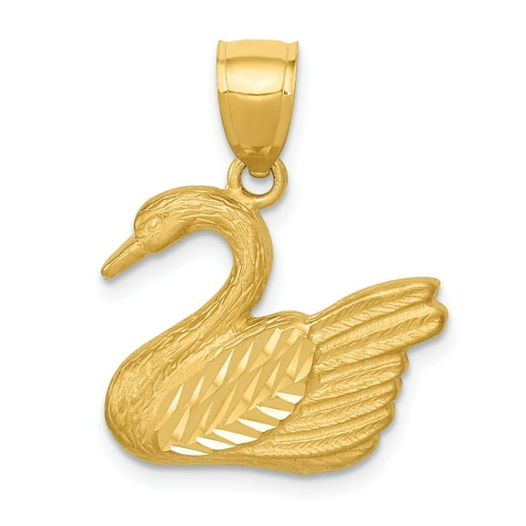 14K Yellow Gold Charm Pendant Themed 22.5 mm 18.5 Diamond-Cut Swan