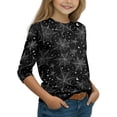 thumbnail image 6 of Cute Halloween Shirt Girls Ghost Pumpkin Bow Print 3/4 Sleeve T Shirt Halloween Graphic Tee Spooky Season Fall Outfit Kids,3-4 Years,Black, 6 of 7