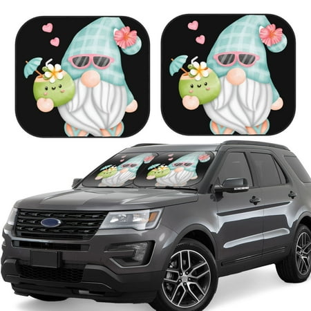 Hirioo Summer Gnome Cute Gnome for 2PCS Windshield Sun Shade Foldable | Front Windshield Shade for Sun Heat and UV Rays-Medium