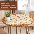 thumbnail image 4 of Fall Pumpkins Round Tablecloth, Fitted Table Cover with Elastic for 55"-60" Round Tables, Thanksgiving Orange Maple Leaf Textured Table Cloth Outdoor Indoor Dinning Party Waterproof Tablecloths, 4 of 7