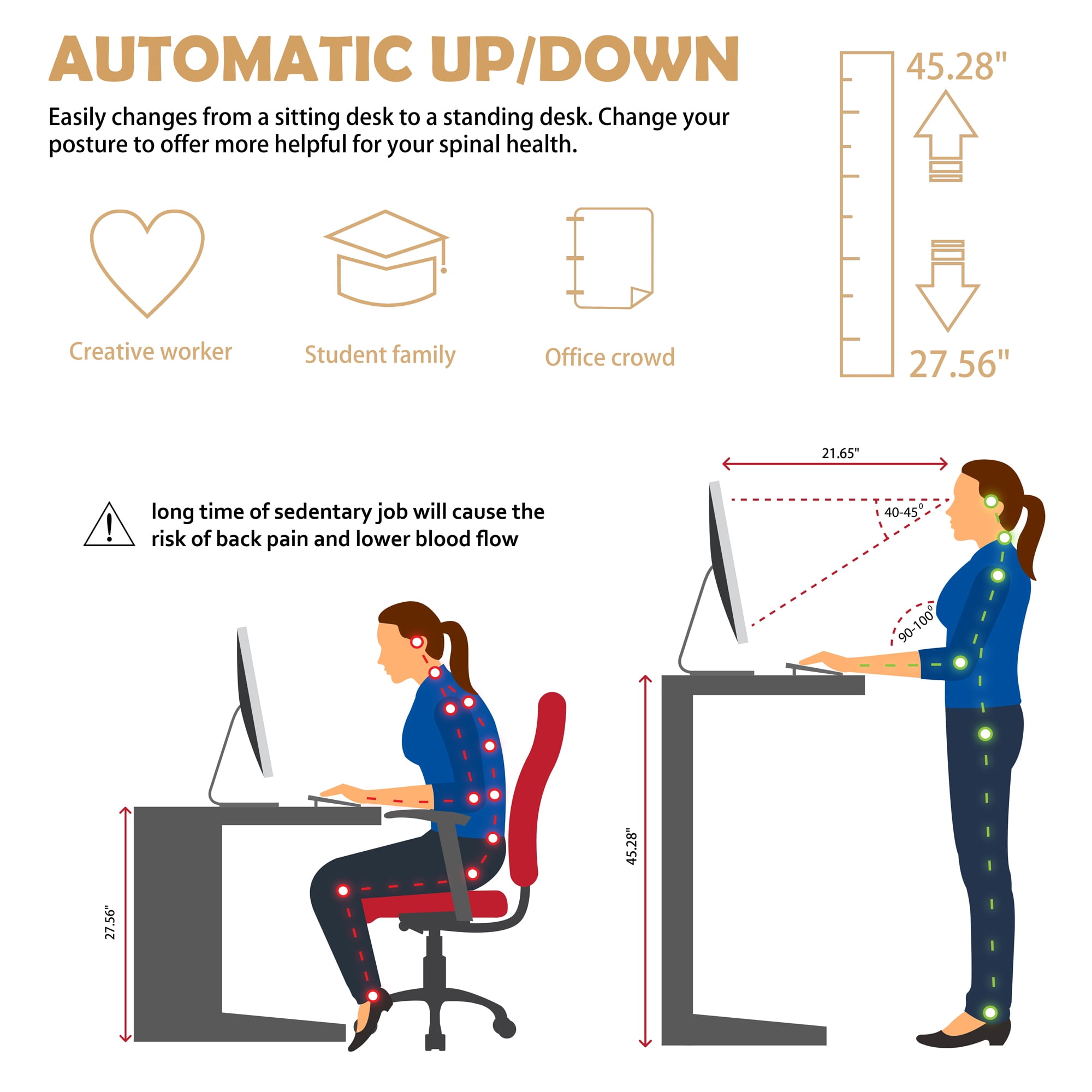 Sobaniilo 48'' x 24'' Electric Height Adjustable Standing Desk, Home Office Sit Stand Desk Stand Up Computer Workstation (Black Frame + Bamboo Top)