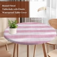 thumbnail image 4 of Pink Striped Round Tablecloth, Fitted Table Cover with Elastic for 36"-44" Round Tables, Farmhouse Vintage Stripes Table Cloth Outdoor Indoor Dinning Party Waterproof Tablecloths, 4 of 7