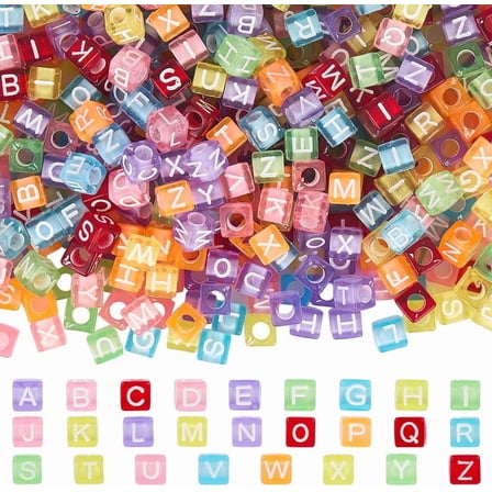 1400Pcs Clear Letter Beads Square Alphabet Bead Bulk 6x6mm Transparent Acrylic Cube Letters A-Z Craft Beads