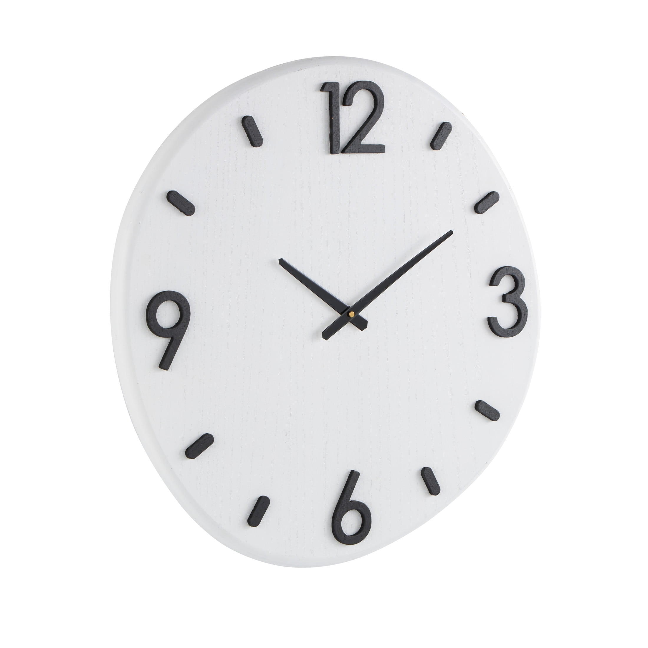 DecMode 24" White Wood Round Wall Clock with Black Hands and Numbers