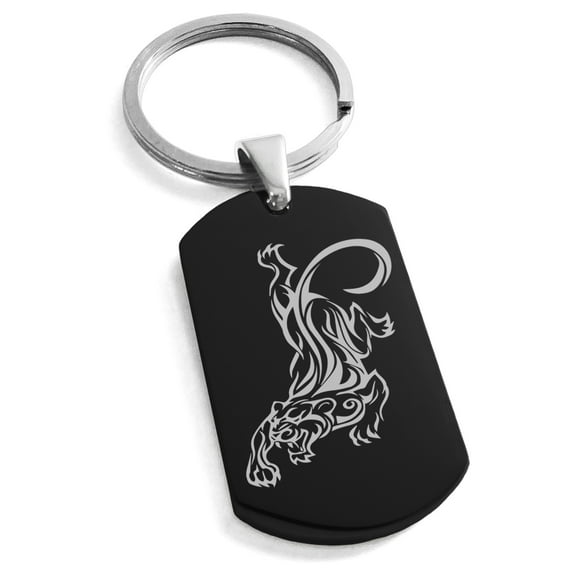 Stainless Steel Striking Tiger Engraved Dog Tag Keychain Keyring