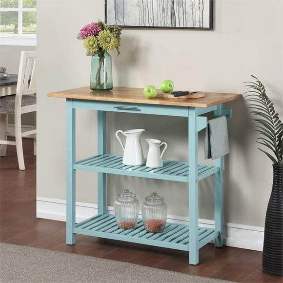 Designs2Go Three-Tier Butcher Block Kitchen Prep Island w/Drawer in Blue Wood