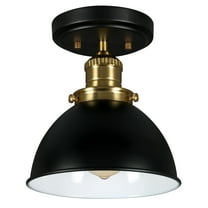 Design House Savannah Farmhouse Matte Black/Satin Gold 1 Light Indoor Semi-Flush Mount Dimmable Ceiling Light with Metal Shade
