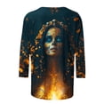 thumbnail image 3 of Uootdi Shirts for Women Round Neck Three Quarter Golden Skull Witch Lady Print Halloween Costumes for Women Loose Fit Gothic Holiday Womens Tops, 3 of 5