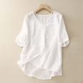 thumbnail image 2 of Blusa vintage de lino para mujer con cuello en V y manga corta - Top informal holgado de color liso, 2 of 6