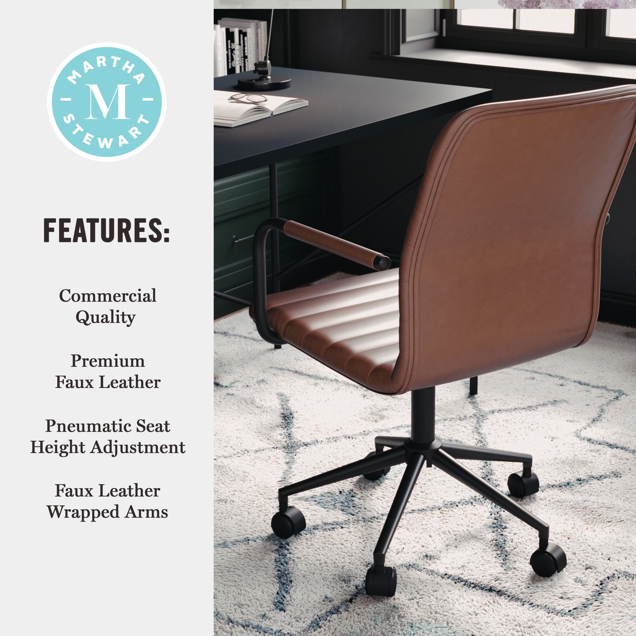 Martha Stewart Taytum Upholstered Office Chair in Saddle Brown/Oil Rubbed Bronze