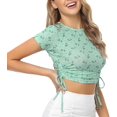 thumbnail image 3 of HTOOQ Ribbed Crop Top for Women Summer Ruched Crop Tops with Drawstring Scoop Neck T Shirts for Women, 3 of 7