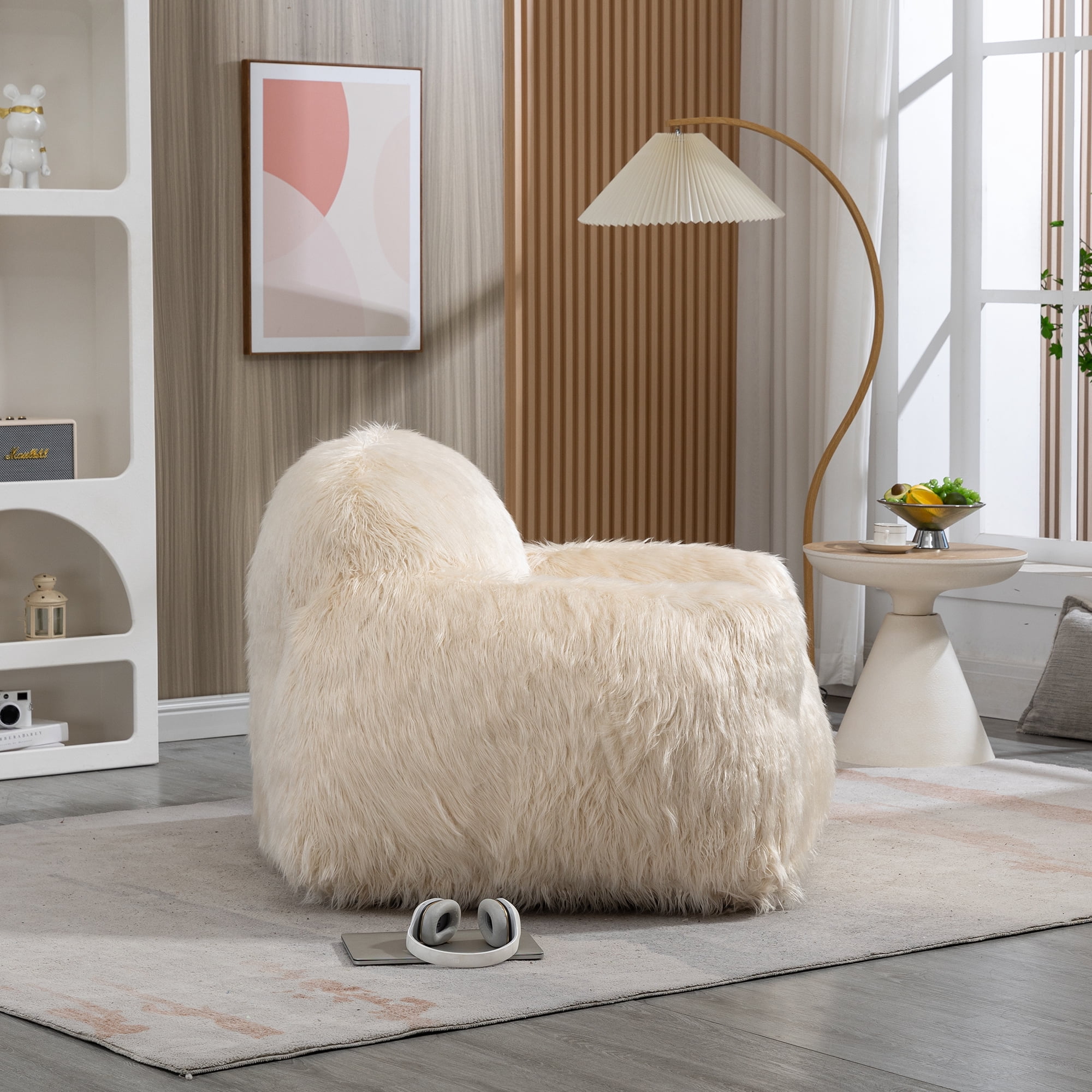 Bean Bag Chair Lazy Sofa Bean Bag Chair Adult, Teen High Density Foam Padded Modern Accent Chair Comfortable Living Room, Bedroom Chair, Beige