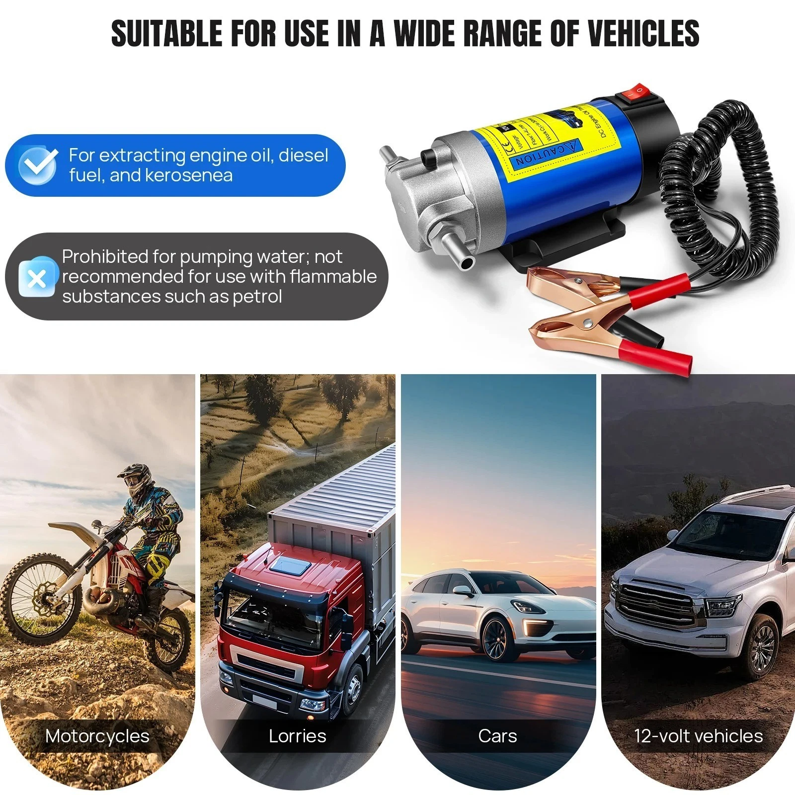 12V Electric Scavenge Suction Transfer Change Pump Motor Oil Extractor Pump 100W