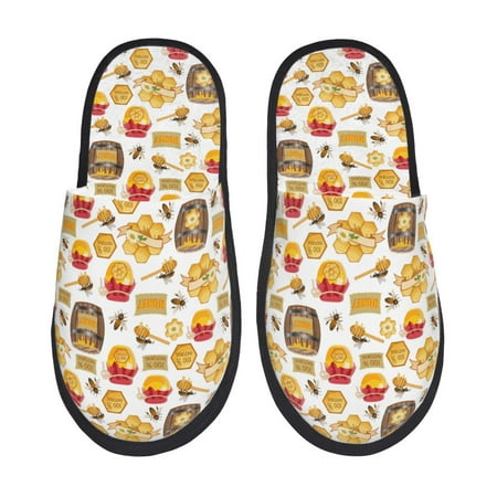 

Sikiie Bees And Honey Fuzzy Slip-on Slippers Warm Cozy Soft Lightweight Memory Foam Indoor House ShoesLarge