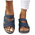 thumbnail image 4 of LOVZFMLL Wedge Sandals for Women Summer Slip On Open Toe Slides Comfortable Walking Chunky Sandals Casual Outdoor Beach Vacation Shoes Blue 5.5, 4 of 5