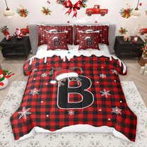 Homewish Cartoon Letter B Twin Bedding Sets 7-Piece, Christmas Winter Snowflake Bedding Comforter Set, Red Kawaii Santa Claus Hat Reversible Sheet Sets, Breathable Home Decor