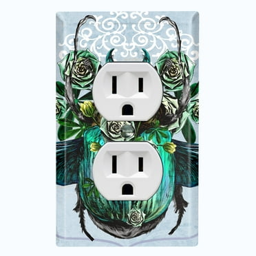 Metal Light Switch Plate Cover Unique Teal Floral Beetle Blue BUT017