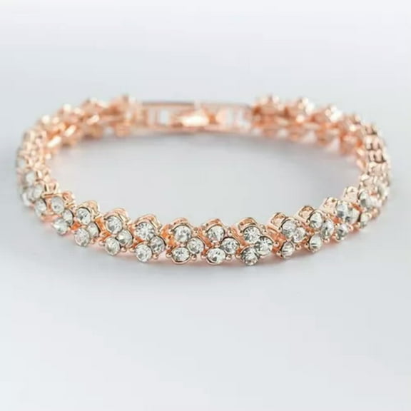 K-KED Fashion 925 Silver Crystal Chain Bracelet Women Charm Cuff Bangle Delicate Jewelry Gifts-Rose gold