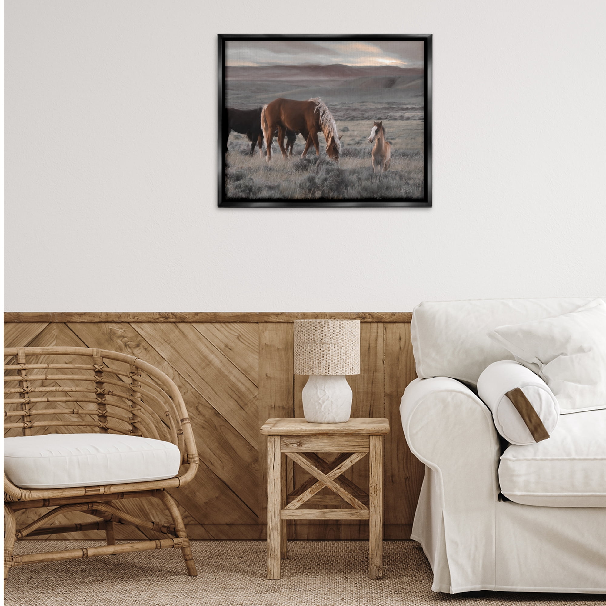 Stupell Industries Country Horses in Valley Animals Photography Black Floater Framed Canvas Art Print Wall Art, 31 x 25