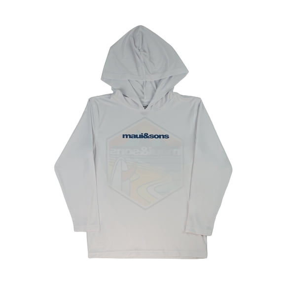 Maui and Sons Boys Hooded LS Sunshirt, The Beach UV Protection Top, White, Swim Cover Sunwear
