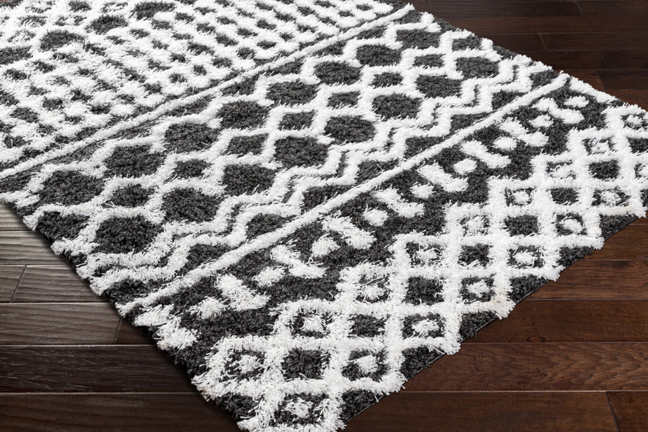 Livabliss Area Rugs for Living Room, 7x9 Urban Shag Global Black Rug, Bedroom Dining Room Home Decor Stain Resistant Carpet (6'7" x 9'6")