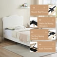thumbnail image 4 of Historyli Cama individual tapizada con cabecero, listones de madera y soporte de metal, color beige, 4 of 8