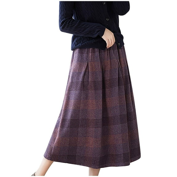 Cavosen Womens Winter Skirts Plaid High Waist Midi Skirts A Line Solid Skirts Trendy Date Night Office Skirt