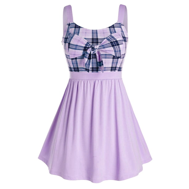 Tamaño más bowknot camisas a cuadros sin mangas de empalme Rosegal Camisetas sin mangas de talla grande