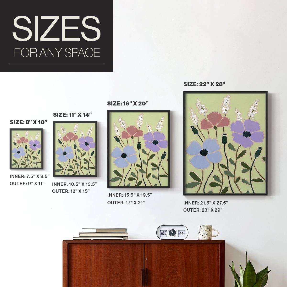 Woodblock Floral III Framed Print - Solid Wood in Single Picture Frame Solid Wood 2 Framed Print