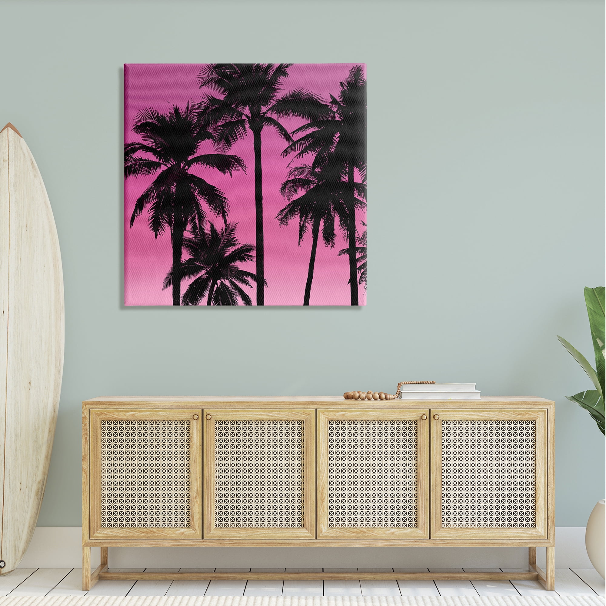 Stupell Pink Tropical Sunset Palm Trees Landscape Photography Gallery Wrapped Canvas Print Wall Art