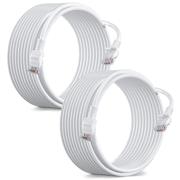 UltraPoE 30ft Cat6 Ethernet Cable 2-Pack, 10G 550Mhz 24AWG Internet LAN Cable, Home RJ45 Network Cord for Modem/ Router/PC/Gaming, White