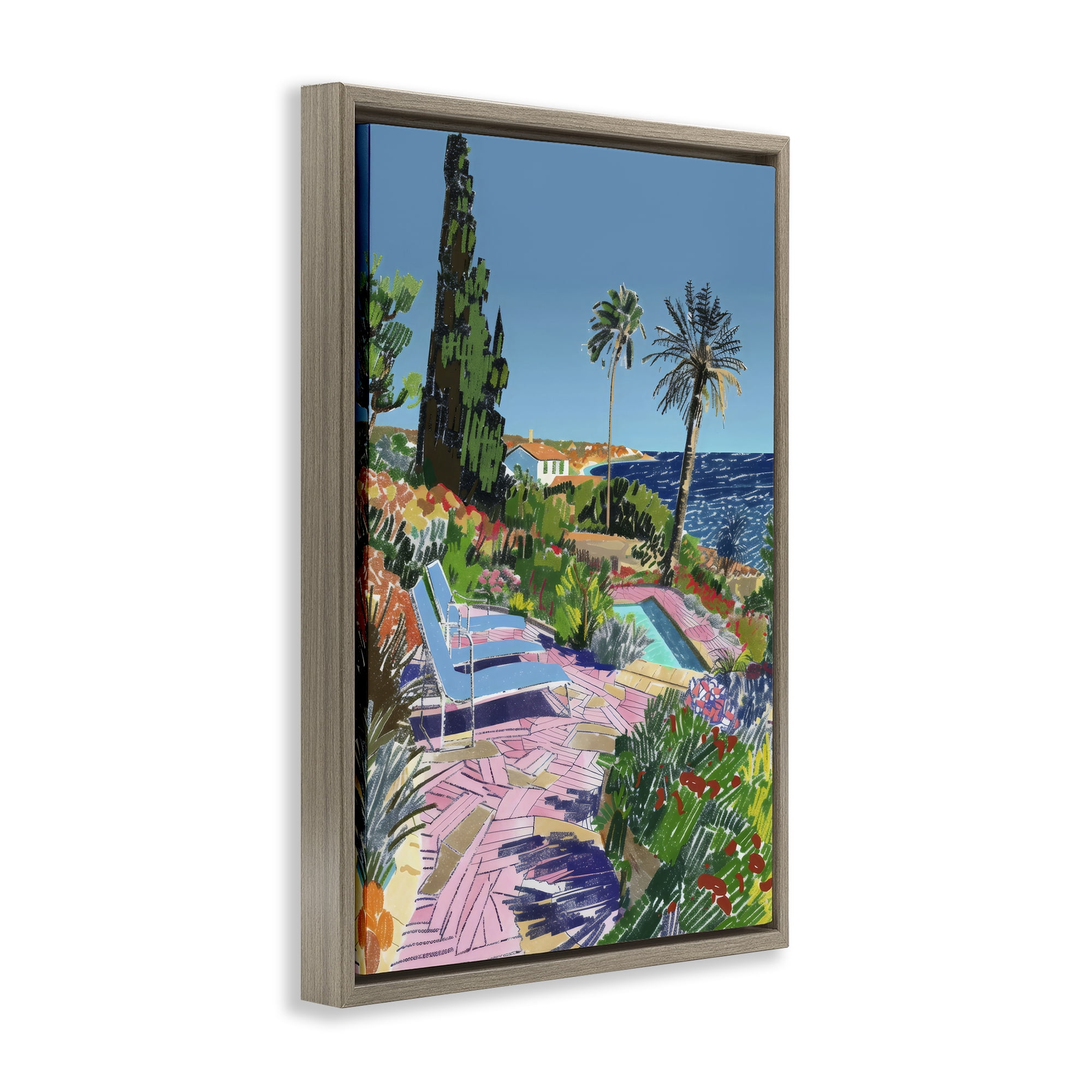 Stupell Industries Pool View to Ocean Brown Framed Floater Canvas Wall Art, design by Creative Studio