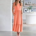 thumbnail image 6 of RYKJLWY Wedding Guest Dresses for Women Summer Summer Casual Sleeveless Crewneck Sundress Aline Flowy Tiered Maxi Long Beach Dress Vacation Outfits Wedding Guest Dresses (Red2,S), 6 of 9