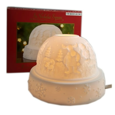 St. Nicholas Square White Porcelain Night Light With Snowman, Moose, Snowflakes