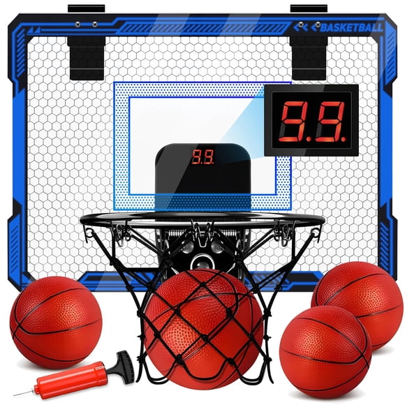 Aro de baloncesto interior para niños Aros de baloncesto sobre la puerta con iluminación LED y marcador de audio Mini aro de baloncesto Juguetes de baloncesto Regalos para niños de 5 6 7 8 9 10 11 12