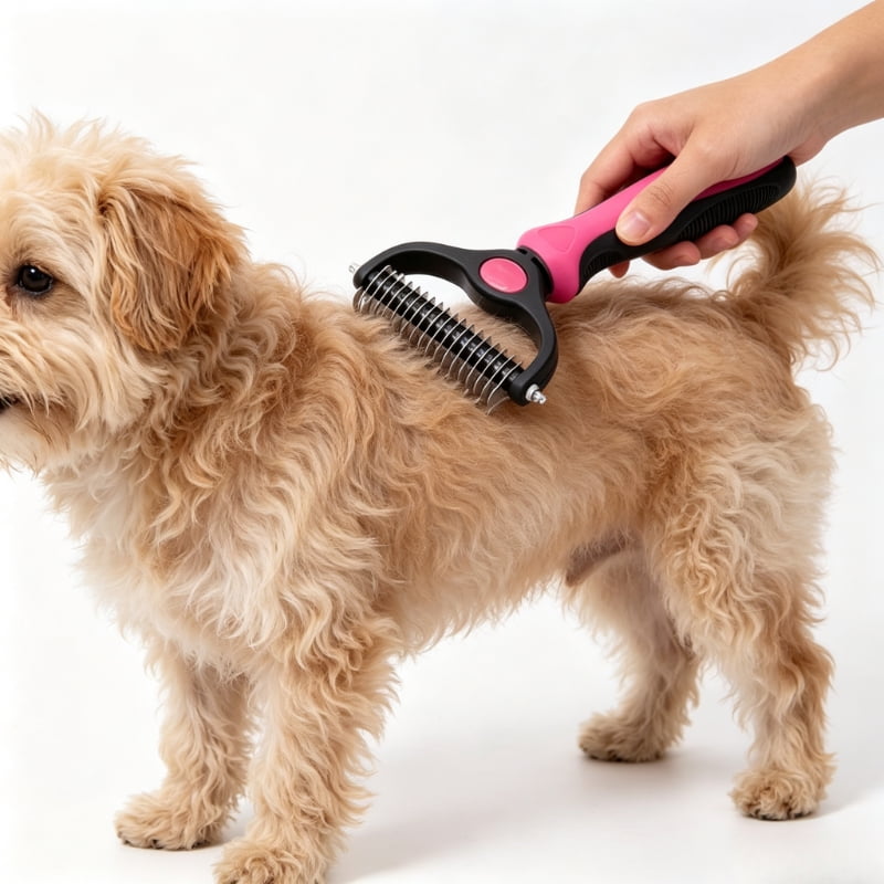 Pet Deshedding Brush with Double Sided Design, Undercoat Rake Comb for Dogs and Cats, Removes Loose Hair, Mats, Knots and Tangles Easily