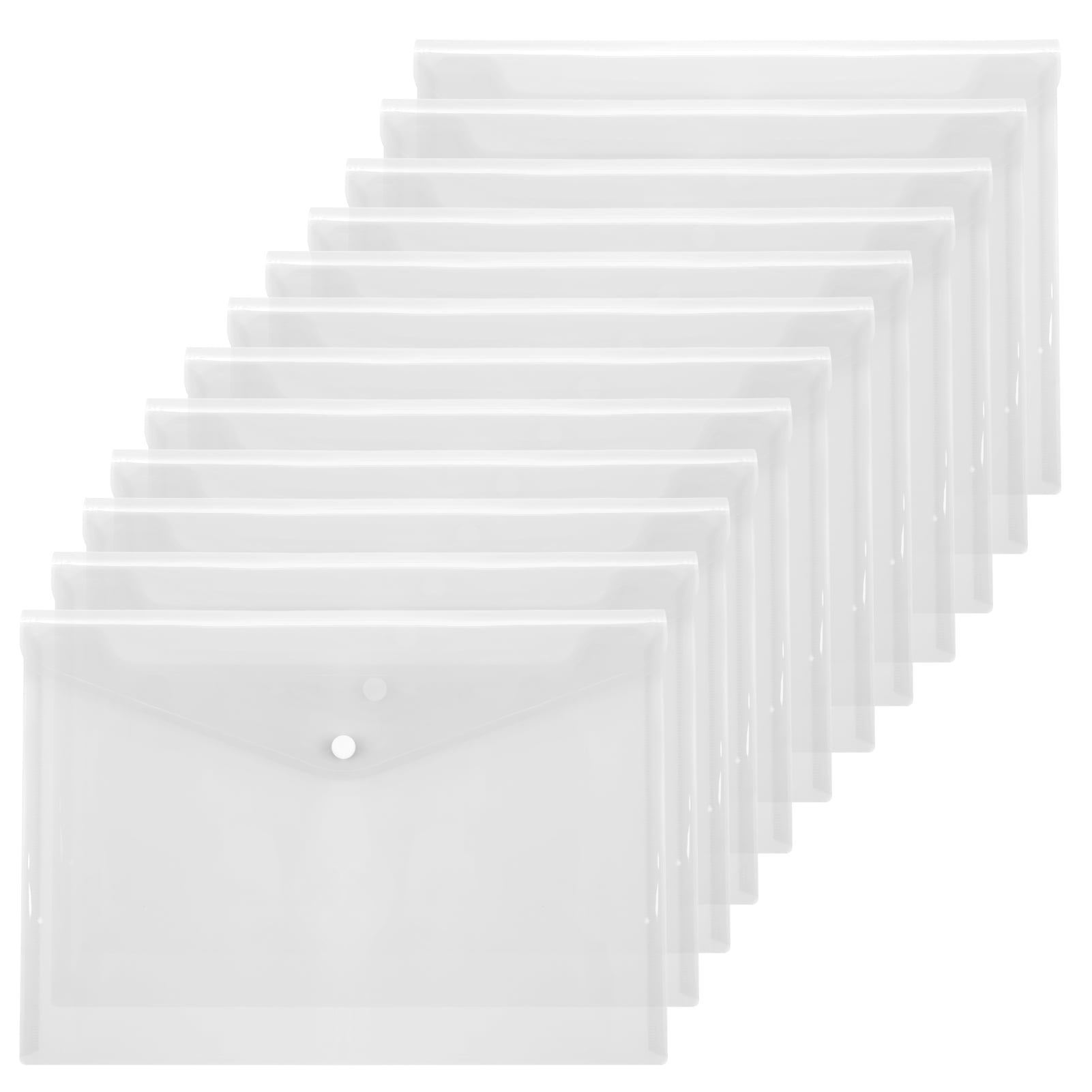 White 12pcs Transparent PP Water Resistant File Holder Filing Envelope with Snap Button 