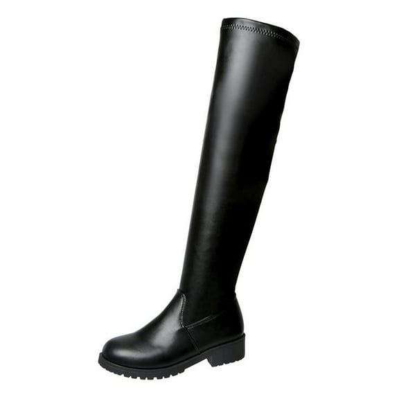 Black Black Over The Knee Boots With Round Toe And Chunky Heel For A Sleek And Stylish Cold Weather Look