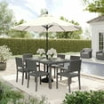 thumbnail image 5 of Martha Stewart 7-Piece Indoor-Outdoor Dining Set with 6 Stackable Dining Chairs and 60" Patio Table with Engineered Wood Top in Gray Rattan Wicker, 5 of 11