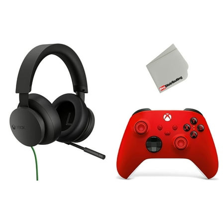 Xbox Stereo Headset for Xbox Series X|S, Xbox One, and Windows 10 and Xbox Series Pulse Red Wireless Controller Bundle