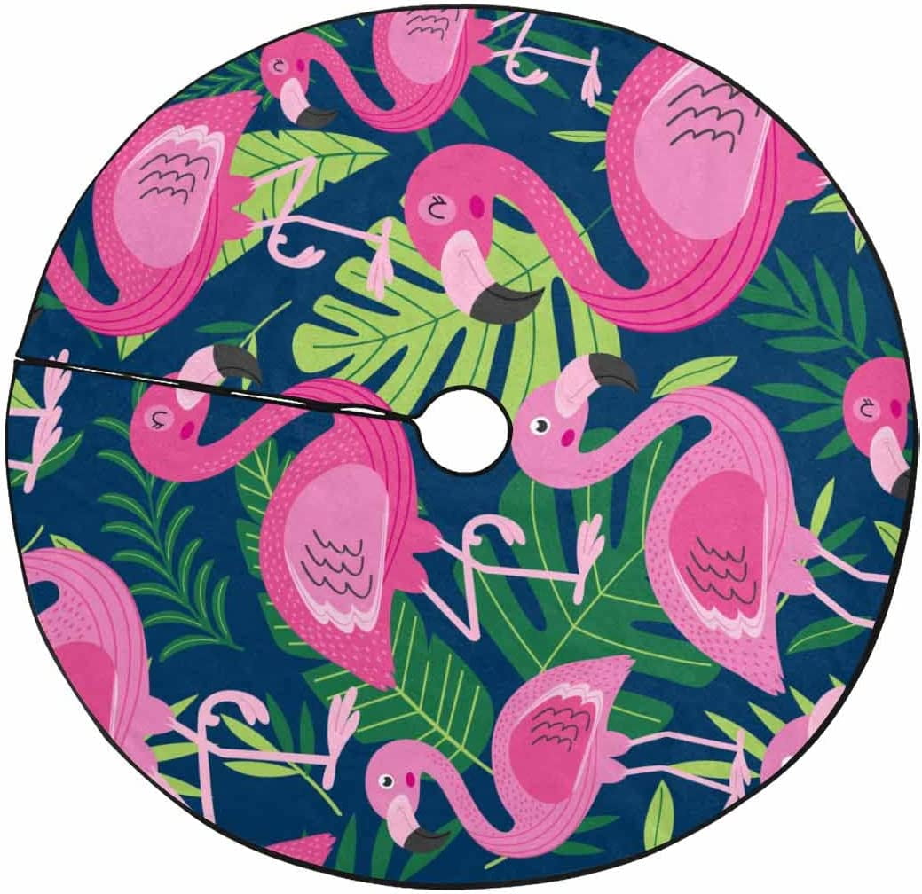 FMSHPON Pink Flamingo Xmas Christmas Tree Skirt Stand Mat for Holiday