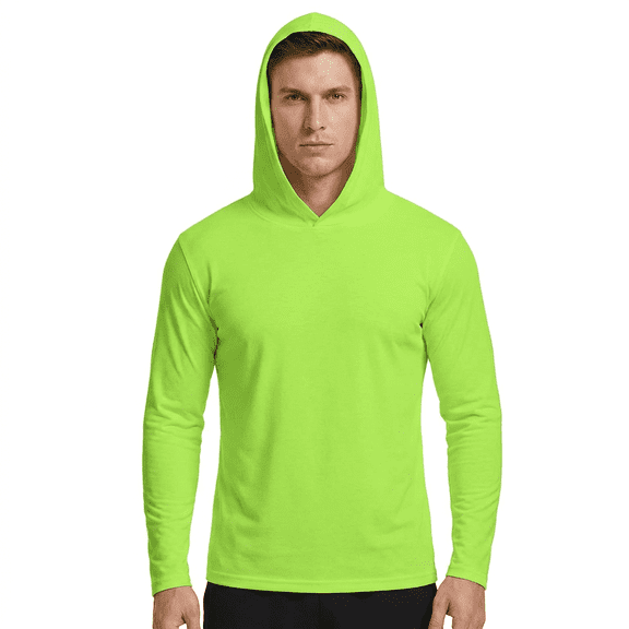 ZBORIBER Men's Hooded T-shirt, Moisture-wicking,Quick-drying,Highlighter Green, Sizes S-3XL