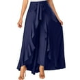 thumbnail image 2 of Womens Skirt Long Elegant Summer Skirts A Line Elasticated High Waist Maxi Skirt Plain Flowy Casual Skirts Slit Beach Skirt Navy S, 2 of 6