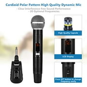 Rechargeable Mini Wireless Microphone System, AMK UHF Cordless Mic with 20 Selectable Frequencies, 95ft, Handheld Dynamic Mic Microfono for Karaoke Meeting Church (ARU-555A)