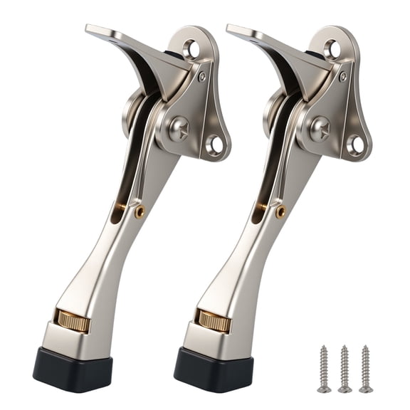 WellMade 2 pack Kickdown Door Stopper, Heavy Duty 4 in. Adjustable Aluminum Door Stop with Pearl Nickel Finish for Bottom of Door
