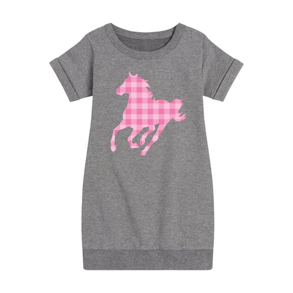 Instant Message - Pink Gingham Horse - Toddler & Youth Girls Fleece Dress