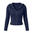 thumbnail image 6 of ClodeEU Women's Drawstring Hood Full Zip Long Sleeve Knit Cardigan Jacket,Casual Slim Fitted Layering Knit Outerwear Navy,Women's Plus S, 6 of 7