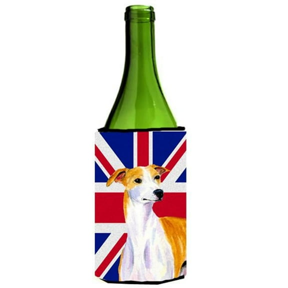 Whippet With English Union Jack British Flag Wine bottle sleeve Hugger - 24 Oz.