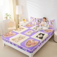 thumbnail image 3 of Homewish Cute Cats Grid Bed Sheets,Kawaii Animal Full Size Sheets,Purple,4pcs,1 Flat Sheet, 1 Fitted Sheet and 2 Pillowcases, 3 of 6