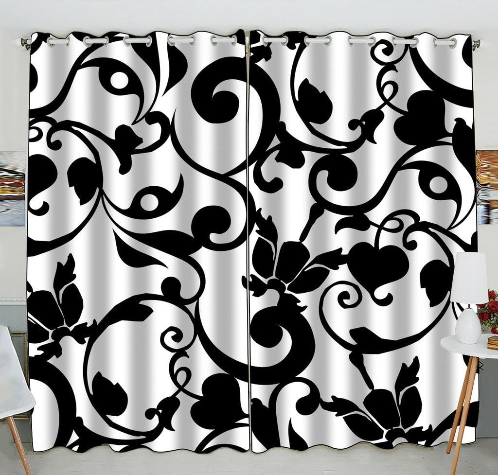 Black and White Window Curtains.White and Black Curtain Panels.Black Damask Drapes.Black Greek Key Curtains.Kitchen Curtains